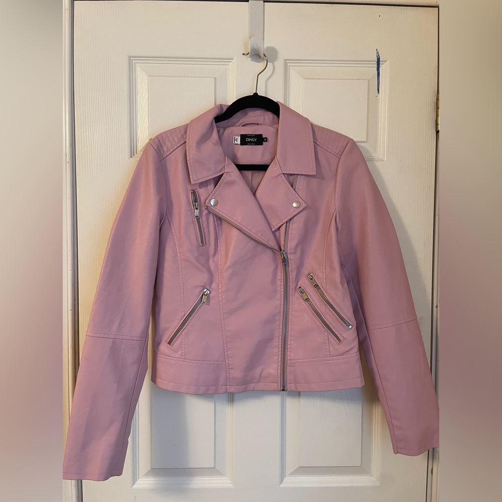 Pink Faux Leather Blazer/Coat